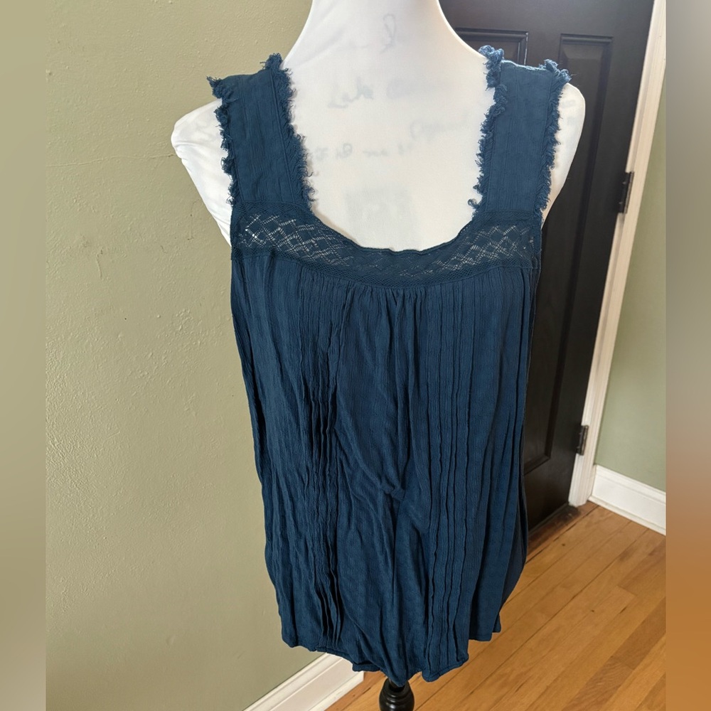 Maurices Blue Sleeveless Tank Top with Ruffled Neckline